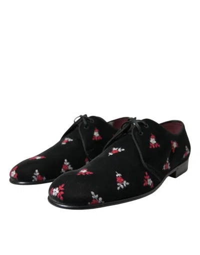 Shop Dolce & Gabbana Black Floral Velvet Formal Dress Men's Shoes