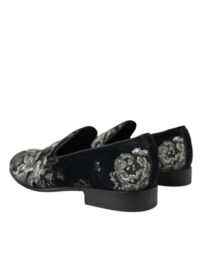 Shop Dolce & Gabbana Black Floral Slippers Men Loafers Dress Men's Shoes