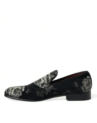 Shop Dolce & Gabbana Black Floral Slippers Men Loafers Dress Men's Shoes