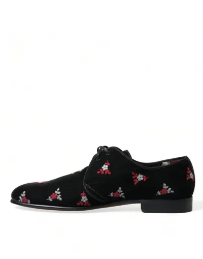 Shop Dolce & Gabbana Black Floral Velvet Formal Dress Men's Shoes