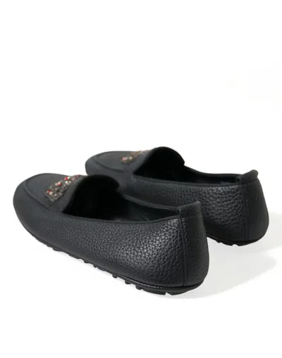 Shop Dolce & Gabbana Black Leather Crystal Embellished Loafers Dress Men's Shoes