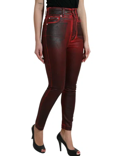 Shop Dolce & Gabbana Elegant High-waist Stretch Denim Women's Jeans In Black And Red