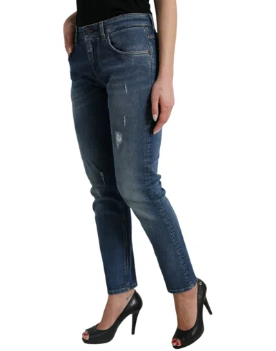 Shop Dolce & Gabbana Blue Boyfriend Mid Waist Cotton Denim Women's Jeans