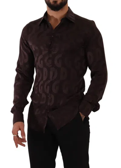 Shop Dolce & Gabbana Elegant Bordeaux Silk Dress Men's Shirt