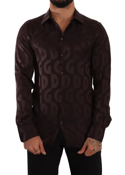 Shop Dolce & Gabbana Elegant Bordeaux Silk Dress Men's Shirt