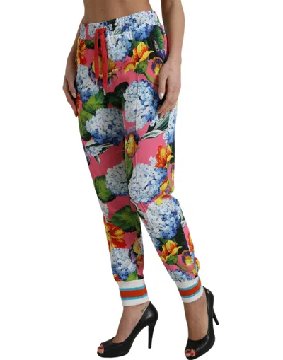Shop Dolce & Gabbana Floral High-rise Drawstring Jogger Women's Pants In Multicolor