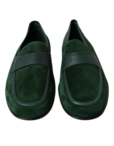 Shop Dolce & Gabbana Green Velvet Slip On Men Loafer Dress Men's Shoes