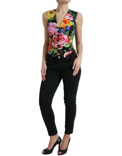 Shop Dolce & Gabbana Multicolor Floral Button Waistcoat Vest Women's Top
