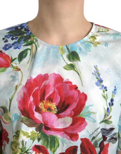 Shop Dolce & Gabbana Chic Floral Round Neck Cotton Women's Top In Multicolor