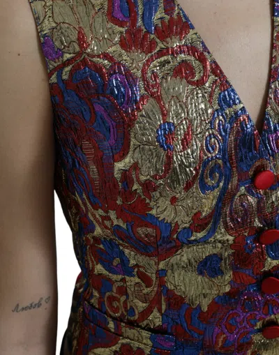 Shop Dolce & Gabbana Multicolor Floral Print Jacquard Waistcoat Women's Vest
