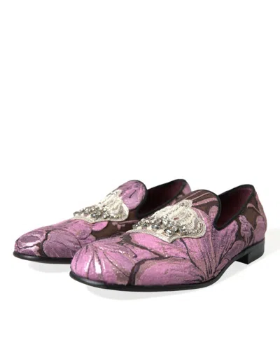 Shop Dolce & Gabbana Pink Printed Crystal Embellished Loafers Dress Men's Shoes
