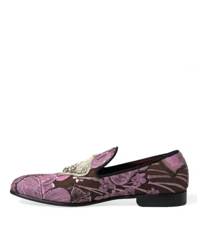 Shop Dolce & Gabbana Pink Printed Crystal Embellished Loafers Dress Men's Shoes