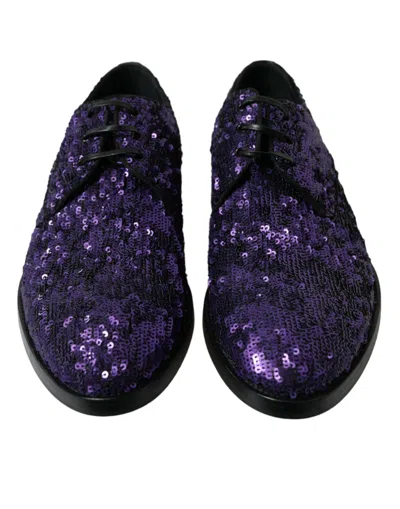 Shop Dolce & Gabbana Elegant Sequined Oxford Dress Men's Shoes In Purple