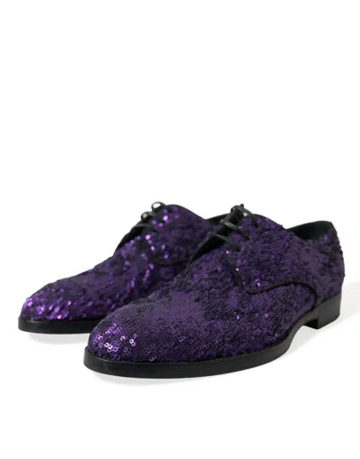 Shop Dolce & Gabbana Elegant Sequined Oxford Dress Men's Shoes In Purple