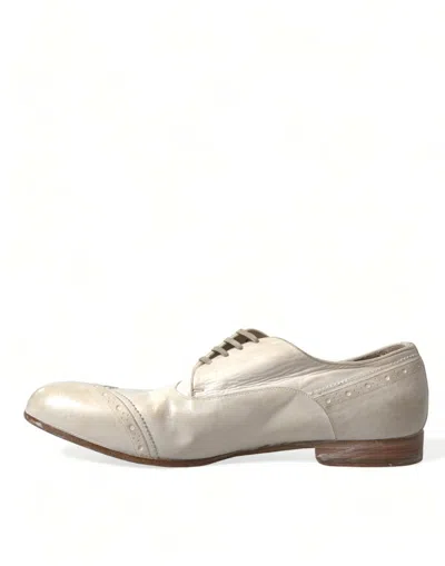 Shop Dolce & Gabbana Elegant White Leather Brogue Dress Men's Shoes