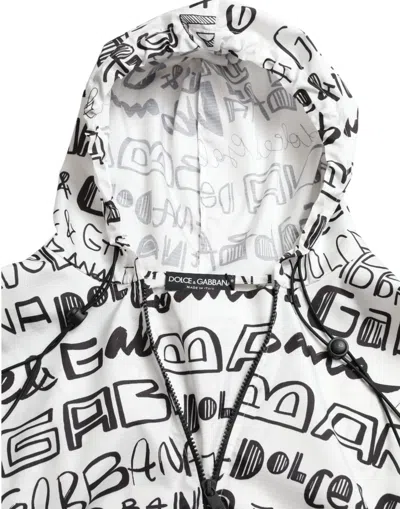 Shop Dolce & Gabbana Chic Hooded Logo Print Blouson Women's Tee In Black And White