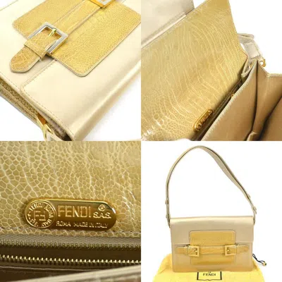 Shop Fendi Gold Leather Shopper Bag ()