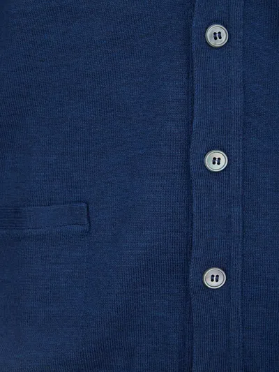 Shop Gran Sasso Elegant Blue Wool Cardigan With Men's Pockets