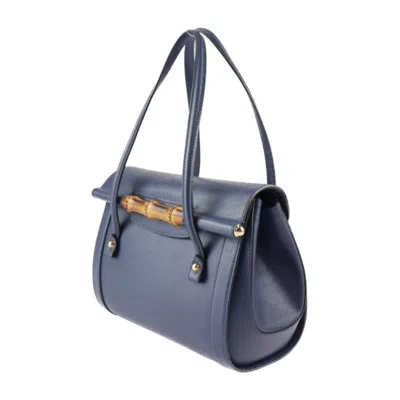 Shop Gucci Bamboo Navy Leather Tote Bag ()