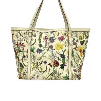 Shop Gucci Floral White Canvas Tote Bag ()