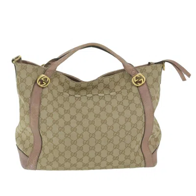 Shop Gucci Hobo Beige Canvas Shoulder Bag ()