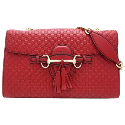 Shop Gucci Micro Ssima Red Leather Shoulder Bag ()