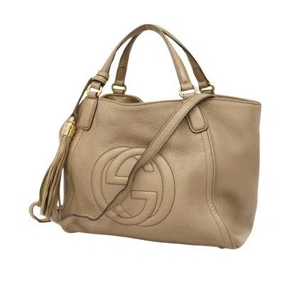 Shop Gucci Soho Grey Leather Tote Bag ()