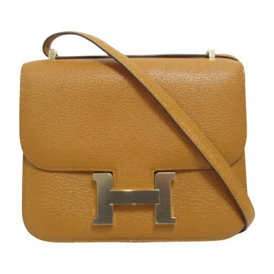 Shop Hermes Hermès Constance Brown Leather Shoulder Bag ()