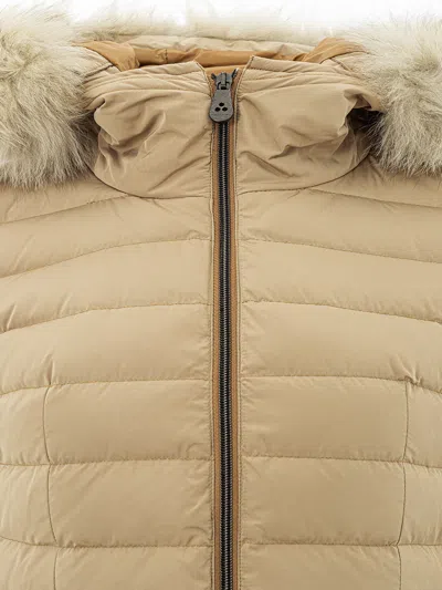 Shop Peuterey Beige Quilted Fur-collar Women's Jacket