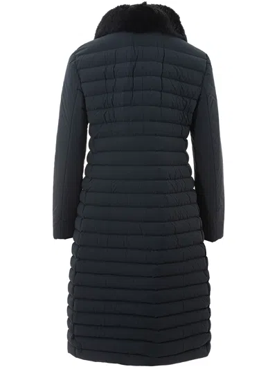 Shop Peuterey Chic Long Quilted Coat With Fur Women's Detail In Blue