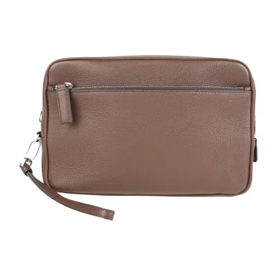 Shop Prada Brown Leather Clutch Bag ()