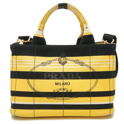 Shop Prada Canapa Yellow Canvas Tote Bag ()