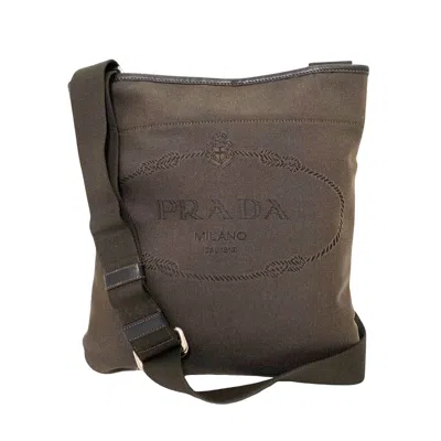 Shop Prada Jacquard Brown Canvas Shoulder Bag ()