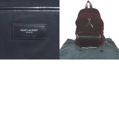 Shop Saint Laurent Burgundy Velvet Backpack Bag ()