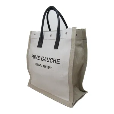 Shop Saint Laurent Rive Gauche Beige Canvas Tote Bag ()