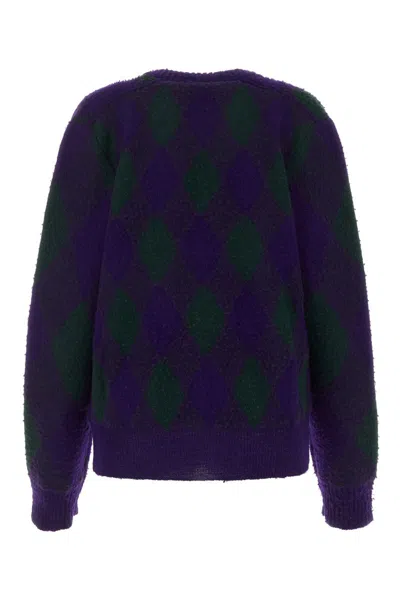 Burberry Purple Cardigan With Argyle Motif In Wool Woman In Royalippattern