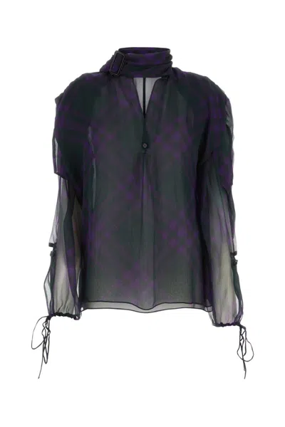 Burberry Check Silk Chiffon Blouse In Royalippattern
