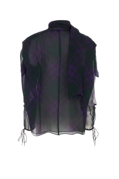 Burberry Check Silk Chiffon Blouse In Royalippattern