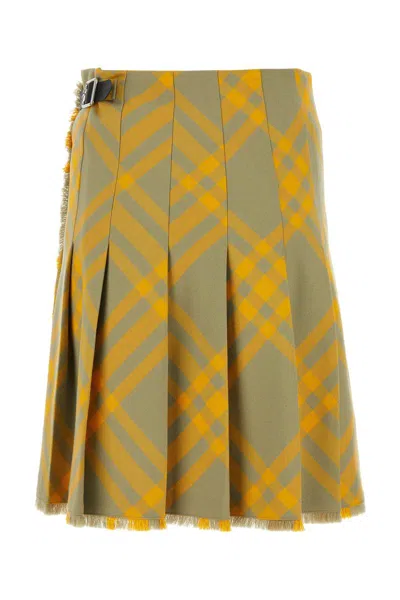 Burberry Fringed Pleated Checked Woven Mini Wrap Skirt In Hunteripcheck