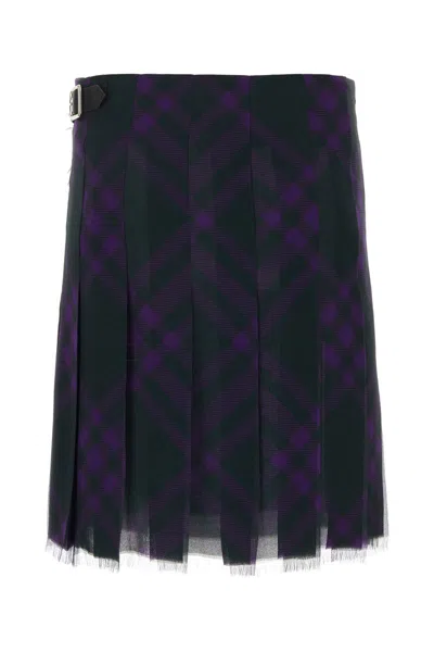 Burberry Check Print Kilt With Belted Detail In Royalipcheck