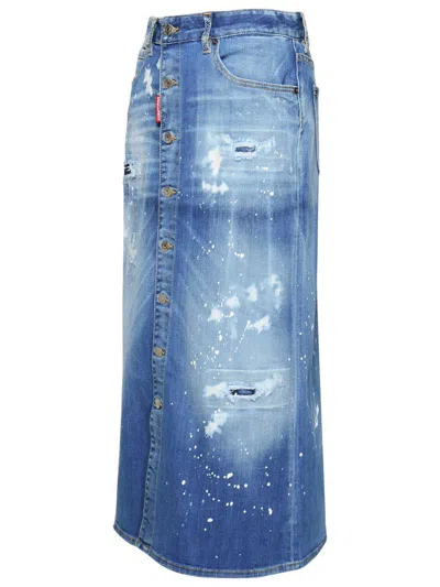 Shop Dsquared2 Blue Cotton Blend Skirt