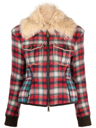 Shop Dsquared2 Fur-collared Flannel Jacket In Red