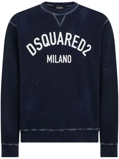 Shop Dsquared2 Logo-print Distressed Sweatshirt In Navy Blue