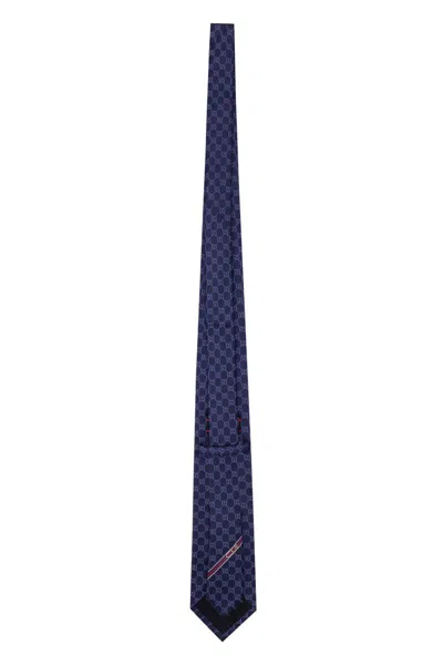Shop Gucci Logo-jacquard Silk Tie In Blue