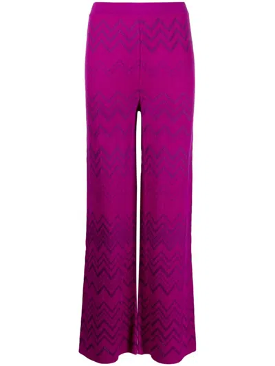 Shop Missoni Chevron Wool Blend Flared Trousers In Purple