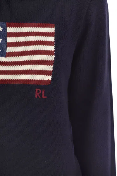 Shop Polo Ralph Lauren Cotton Jersey With Flag In Navy Blue