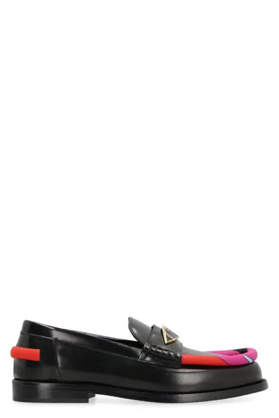 Shop Pucci Luna Leather Loafers In Black