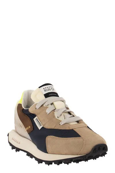 Shop Run Of Barrio M - Sneakers Suede, Canvas And Leather In Blue/beige