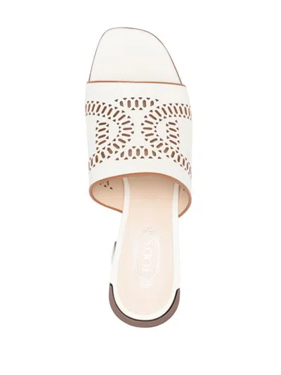 Shop Tod's Perforated Mules Shoes In White