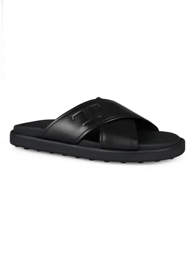 Tod's Slides Cross Strap Flat Sole Open Toe In Black